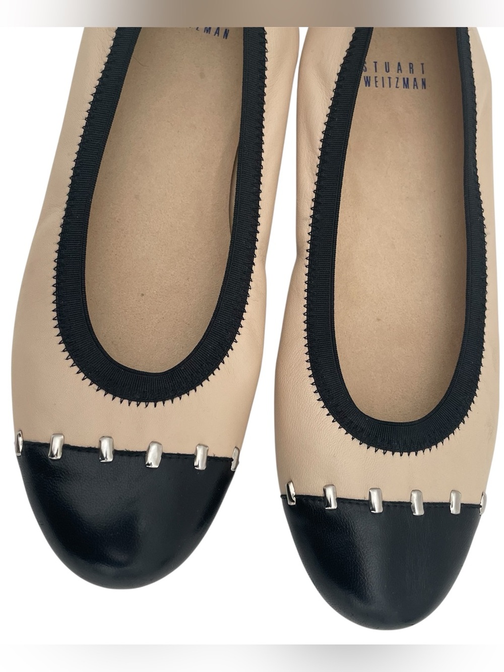 Stuart Weitzman Leather Ballet Flats Size 8 Black Nude Tan Career Old Money